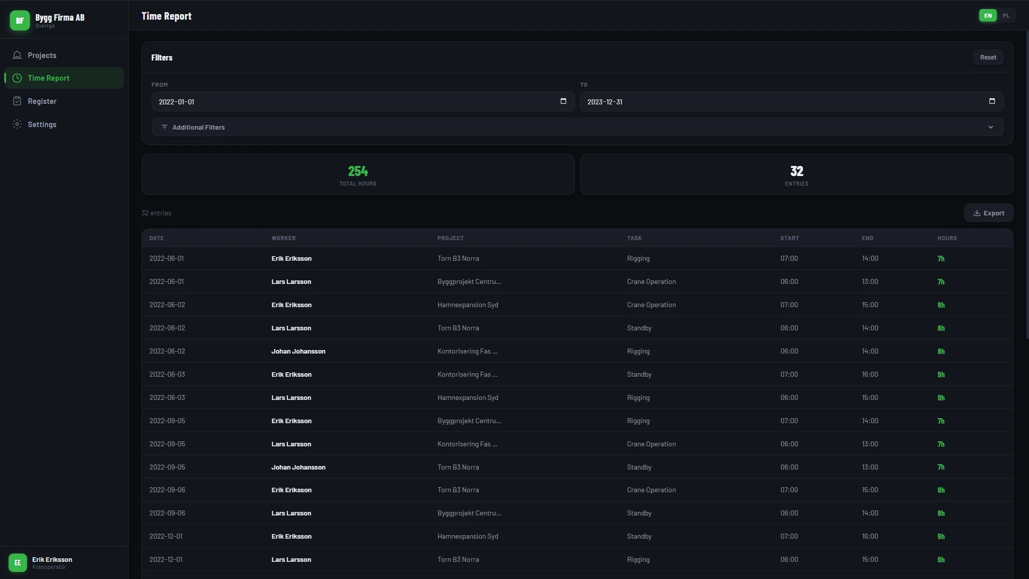 Aplikacja do raportowania godzin — desktop